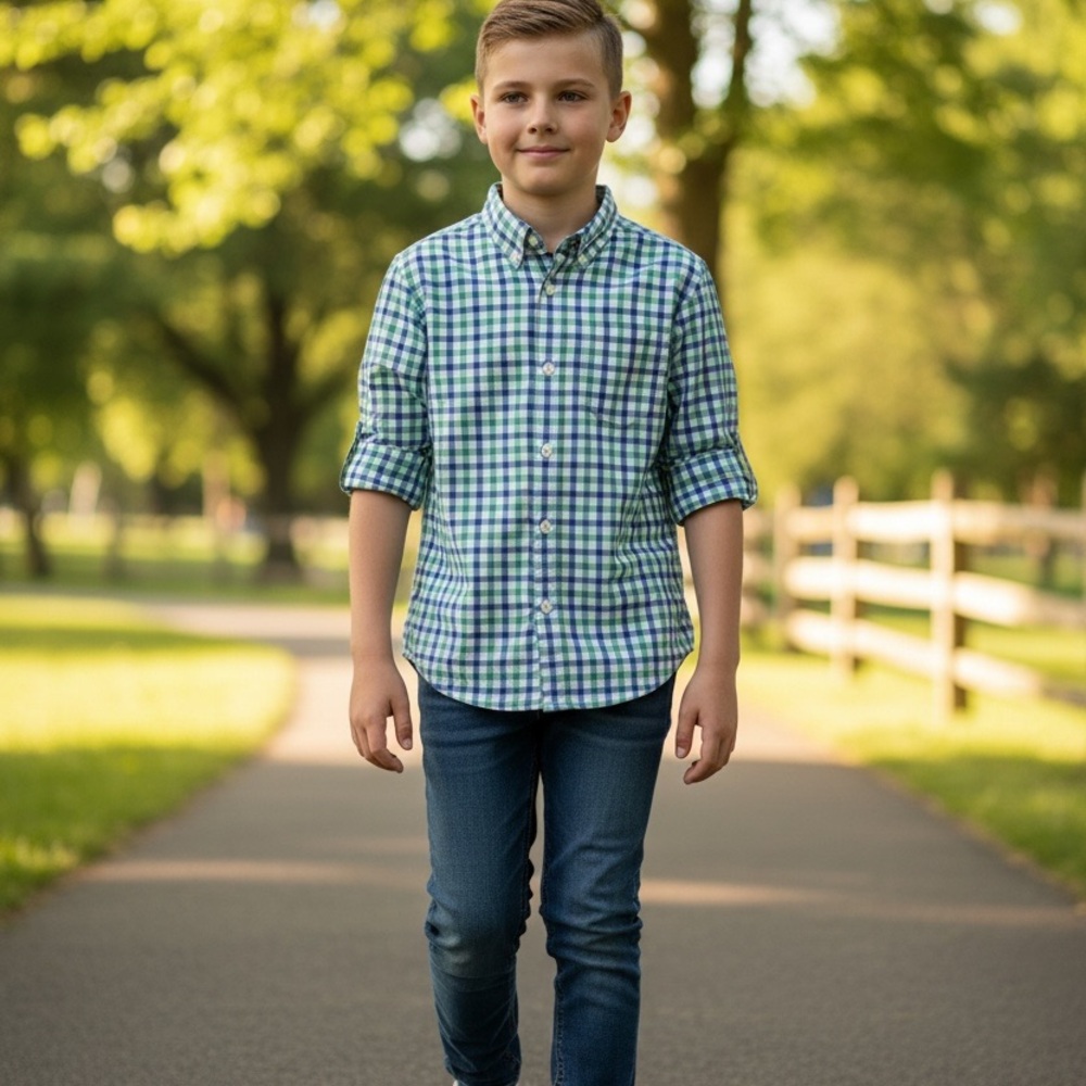 Green and Blue Checkered Gap Kids Boys Shirt Size 10 Spring